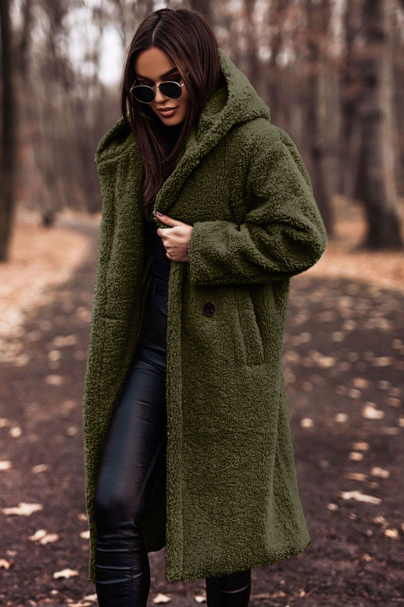 Damen Teddy Mantel mit Kapuze | Lang Modehuis-Nederland