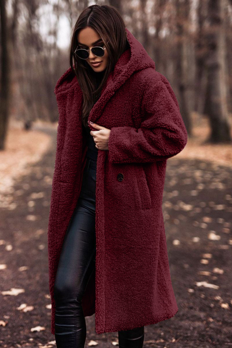 Damen Teddy Mantel mit Kapuze | Lang Modehuis-Nederland