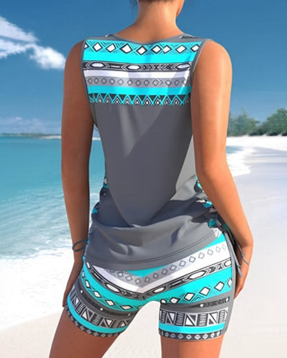 Olga | Tankini Set - Zomer Geometrische V-Hals Tankini Set Modehuis-Nederland