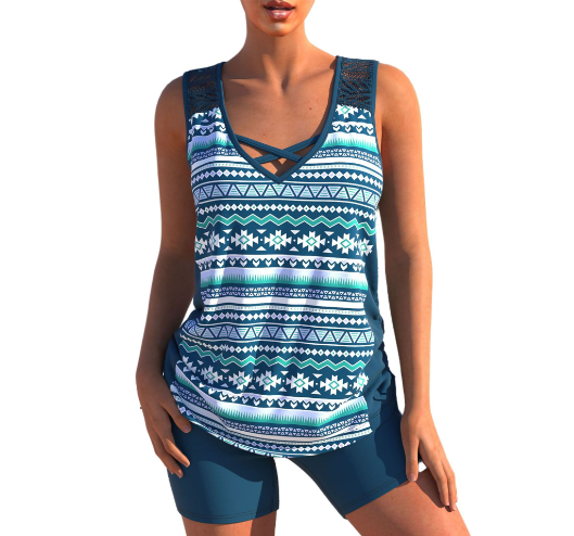 Olga | Tankini Set - Zomer Geometrische V-Hals Tankini Set Modehuis-Nederland