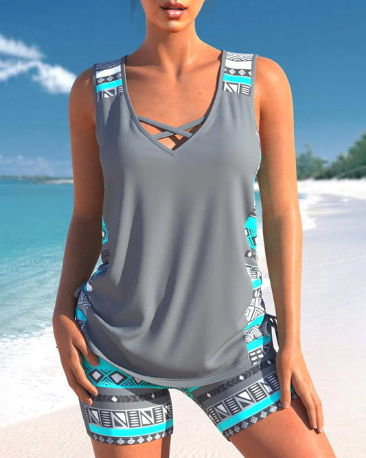 Olga | Tankini Set - Zomer Geometrische V-Hals Tankini Set Modehuis-Nederland