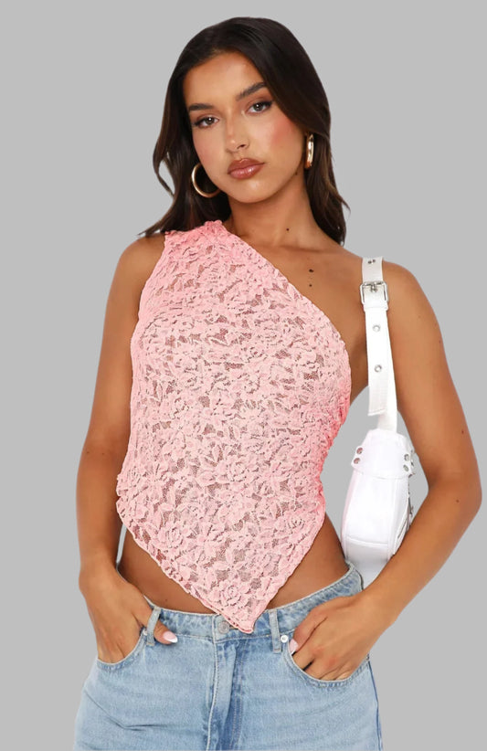 Oona | - Elegante Lace Top met One-Shoulder Modehuis-Nederland