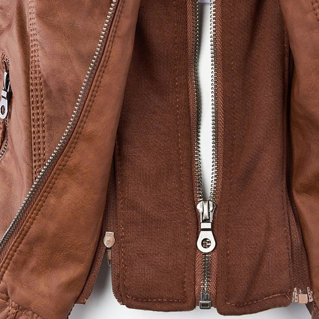 Leather Jacket | Hooded | Zip-Up | Vegan Leather Jacket | Women's Jacket Modehuis-Nederland
