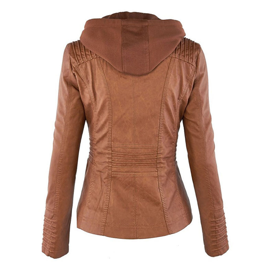 Leather Jacket | Hooded | Zip-Up | Vegan Leather Jacket | Women's Jacket Modehuis-Nederland