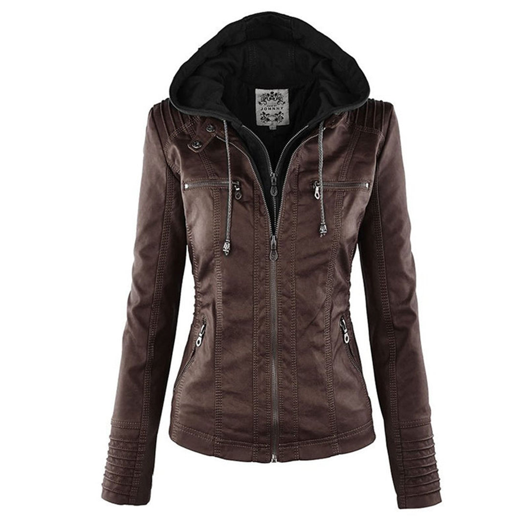 Leather Jacket | Hooded | Zip-Up | Vegan Leather Jacket | Women's Jacket Modehuis-Nederland