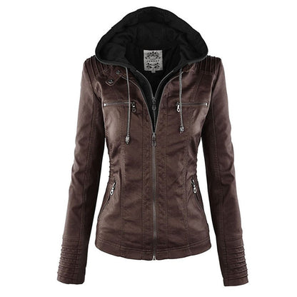 Leather Jacket | Hooded | Zip-Up | Vegan Leather Jacket | Women's Jacket Modehuis-Nederland