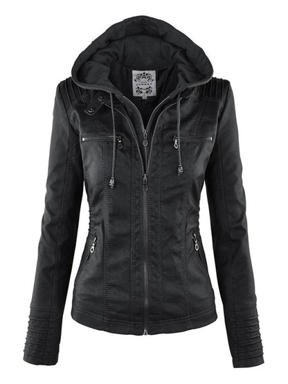 Leather Jacket | Hooded | Zip-Up | Vegan Leather Jacket | Women's Jacket Modehuis-Nederland