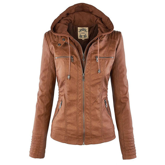 Leather Jacket | Hooded | Zip-Up | Vegan Leather Jacket | Women's Jacket Modehuis-Nederland