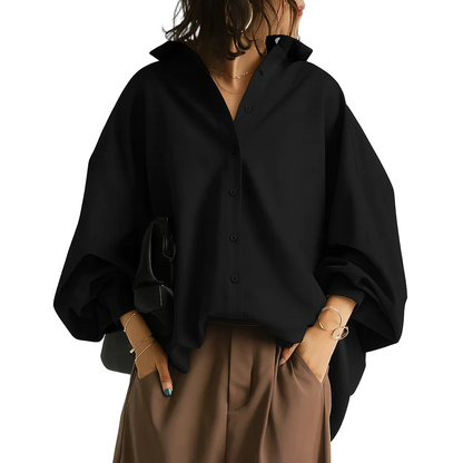 Oversized damesblouse met knoopsluiting en lange mouwen