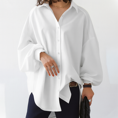 Oversized damesblouse met knoopsluiting en lange mouwen