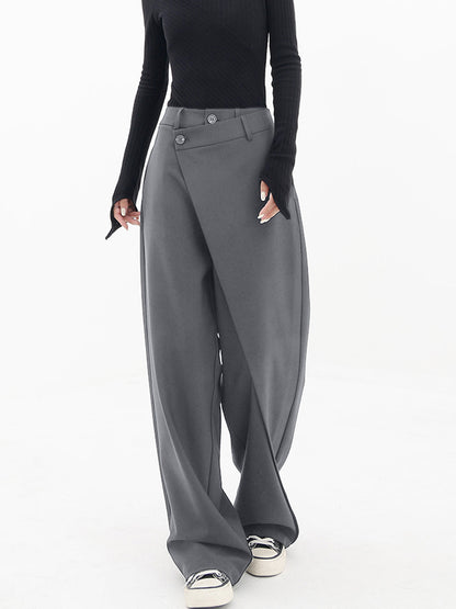Asymmetrical Layer Button Wide Leg Dress Pants Modehuis-Nederland