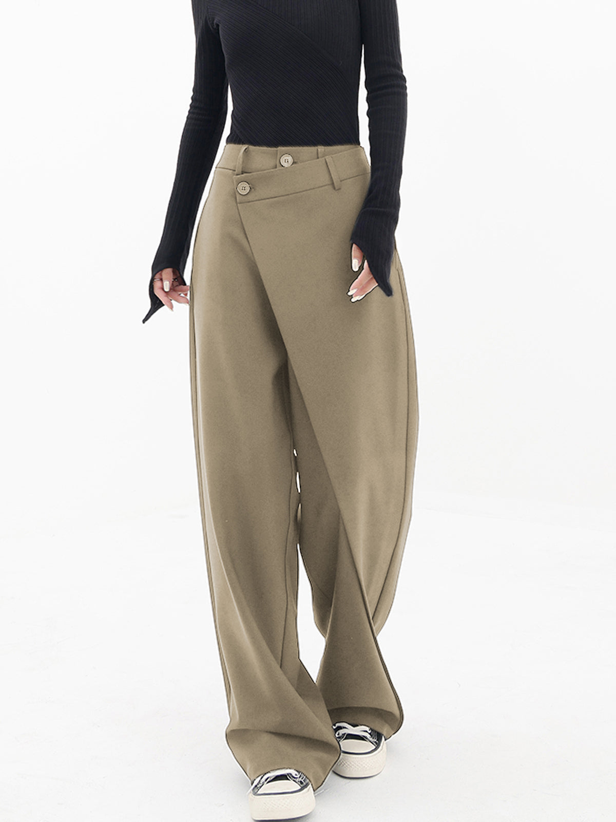 Asymmetrical Layer Button Wide Leg Dress Pants Modehuis-Nederland