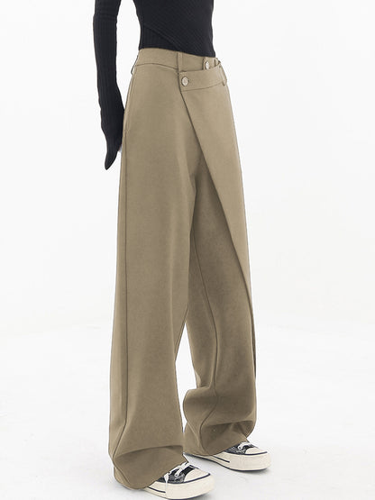 Asymmetrical Layer Button Wide Leg Dress Pants Modehuis-Nederland