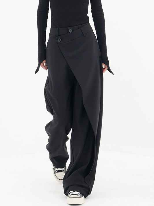 Asymmetrical Layer Button Wide Leg Dress Pants Modehuis-Nederland
