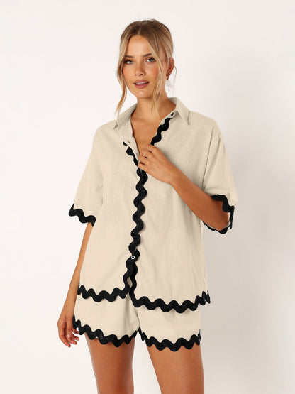 Dames tweedelige casual set met ruffle blouse en losse broek