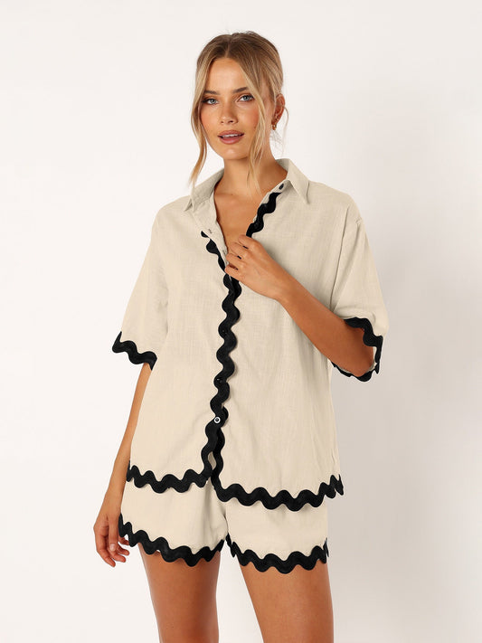 Dames tweedelige casual set met ruffle blouse en losse broek