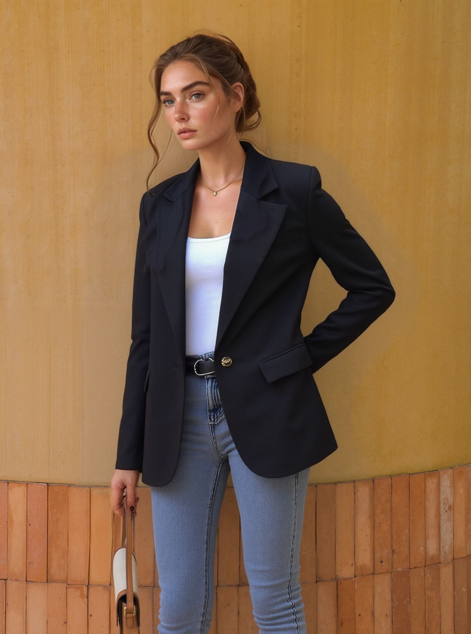 Trendy Blazer voor Dames |  Eén Knoop, Ingesneden Revers & Zakken Modehuis-Nederland