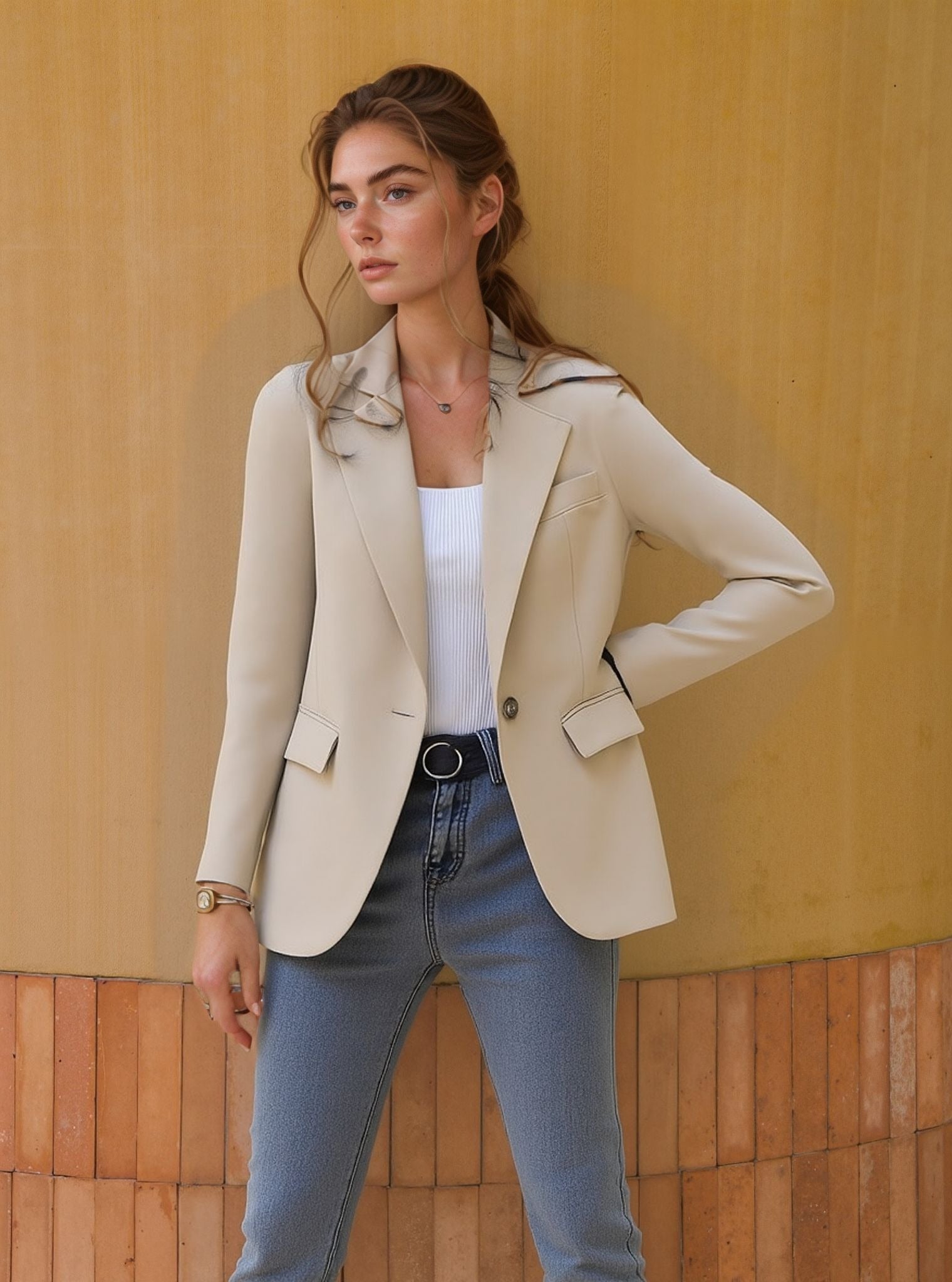 Trendy Blazer voor Dames |  Eén Knoop, Ingesneden Revers & Zakken Modehuis-Nederland