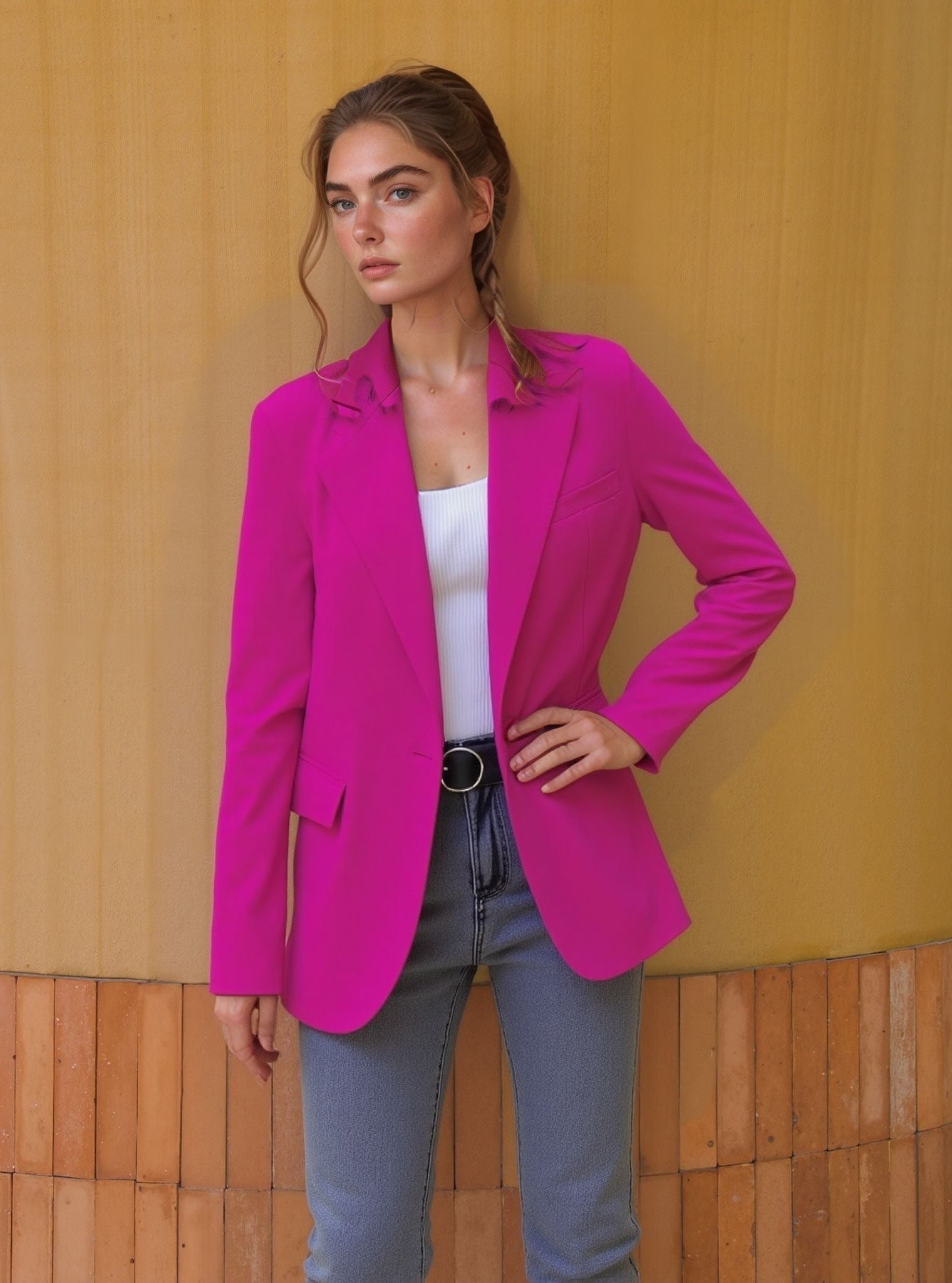 Trendy Blazer voor Dames |  Eén Knoop, Ingesneden Revers & Zakken Modehuis-Nederland