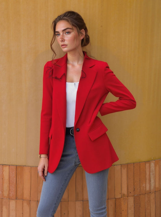 Trendy Blazer voor Dames |  Eén Knoop, Ingesneden Revers & Zakken Modehuis-Nederland
