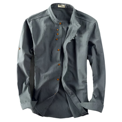 Men's slim fit shirt with stand-up collar and long sleeves Modehuis-Nederland