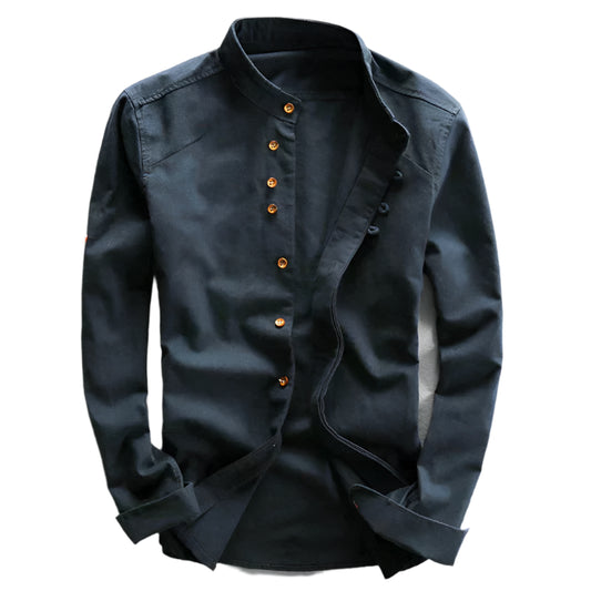 Men's slim fit shirt with stand-up collar and long sleeves Modehuis-Nederland