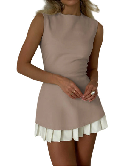 Two-Tone Sleeveless Pleated Short Dress Modehuis-Nederland