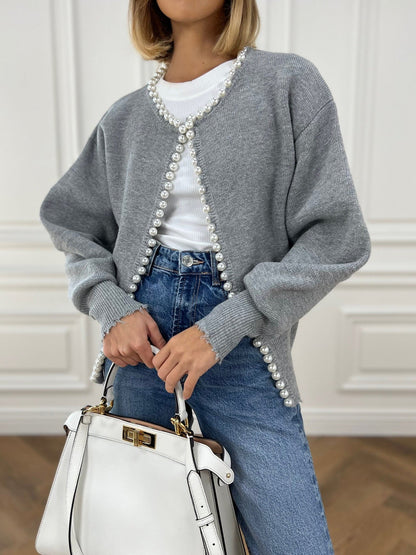 Pearl Trim Ripped Hem Cardigan Modehuis-Nederland