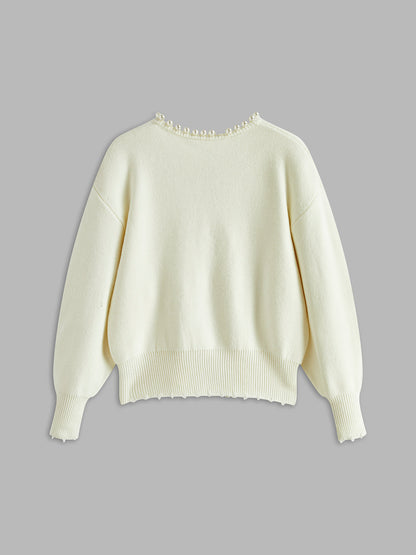 Pearl Trim Ripped Hem Cardigan Modehuis-Nederland