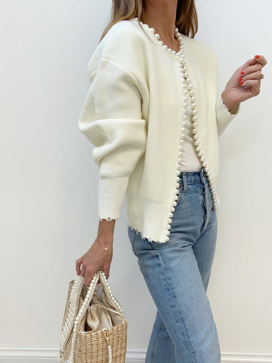 Pearl Trim Ripped Hem Cardigan Modehuis-Nederland