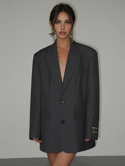 Ivy – Oversized Klassieke Blazer Jurk met Revers, Knopen en Zakken Modehuis-Nederland