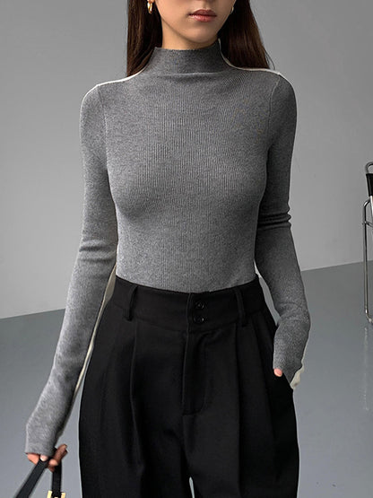 Two Tone Double Sided Long Sleeve Knit Top Modehuis-Nederland