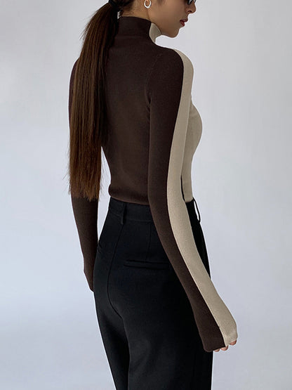 Two Tone Double Sided Long Sleeve Knit Top Modehuis-Nederland
