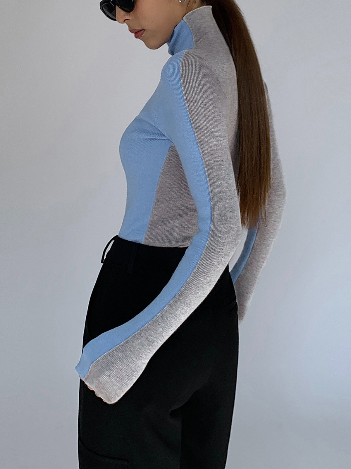 Two Tone Double Sided Long Sleeve Knit Top Modehuis-Nederland