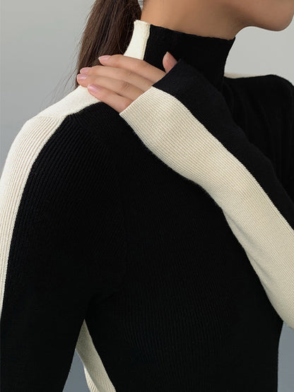 Two Tone Double Sided Long Sleeve Knit Top Modehuis-Nederland