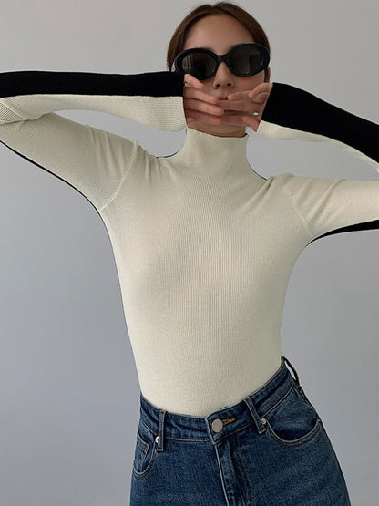 Two Tone Double Sided Long Sleeve Knit Top Modehuis-Nederland