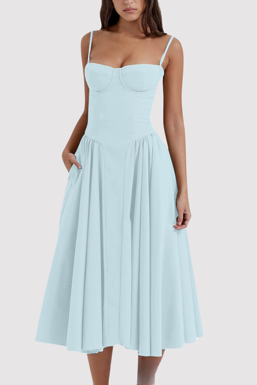 Clara – Midikleid mit Korsagenoberteil, Spaghettiträgern & ausgestelltem Rock Modehuis-Nederland