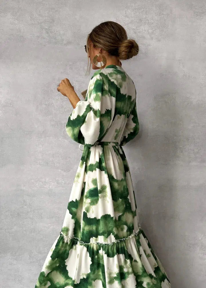 Women's Maxi Dress - Long Sleeve - V-Neck - Elegant Flowy Design Modehuis-Nederland