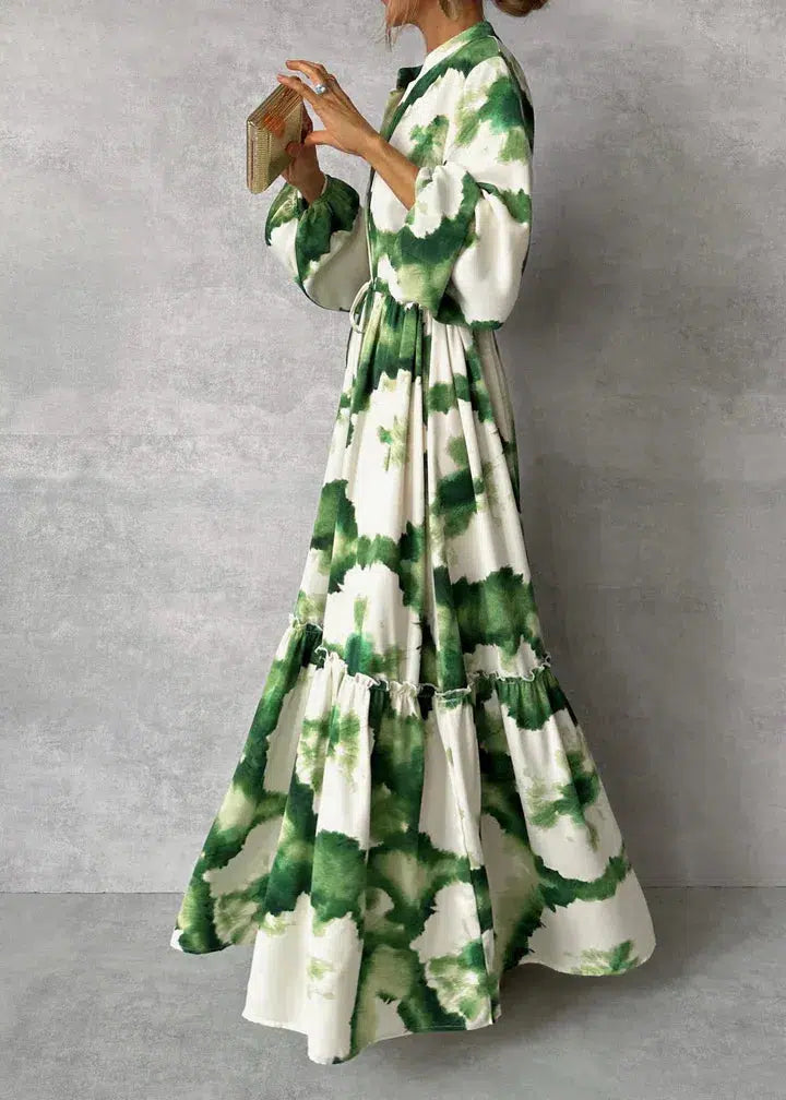 Women's Maxi Dress - Long Sleeve - V-Neck - Elegant Flowy Design Modehuis-Nederland