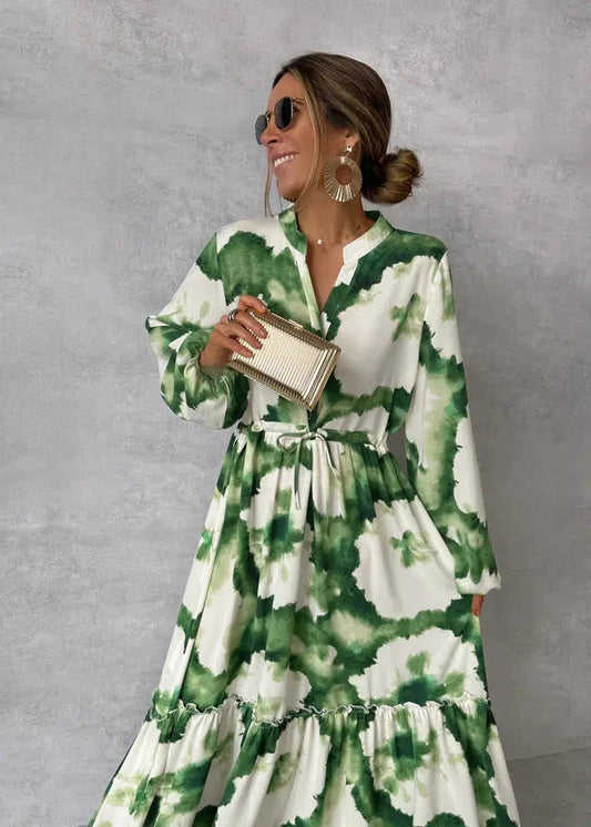 Women's Maxi Dress - Long Sleeve - V-Neck - Elegant Flowy Design Modehuis-Nederland