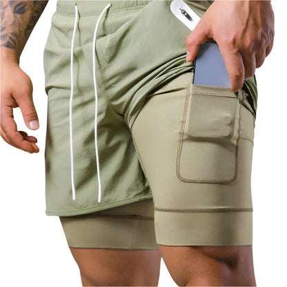 Heren 2-in-1 trainingsshort met geïntegreerde compressielaag