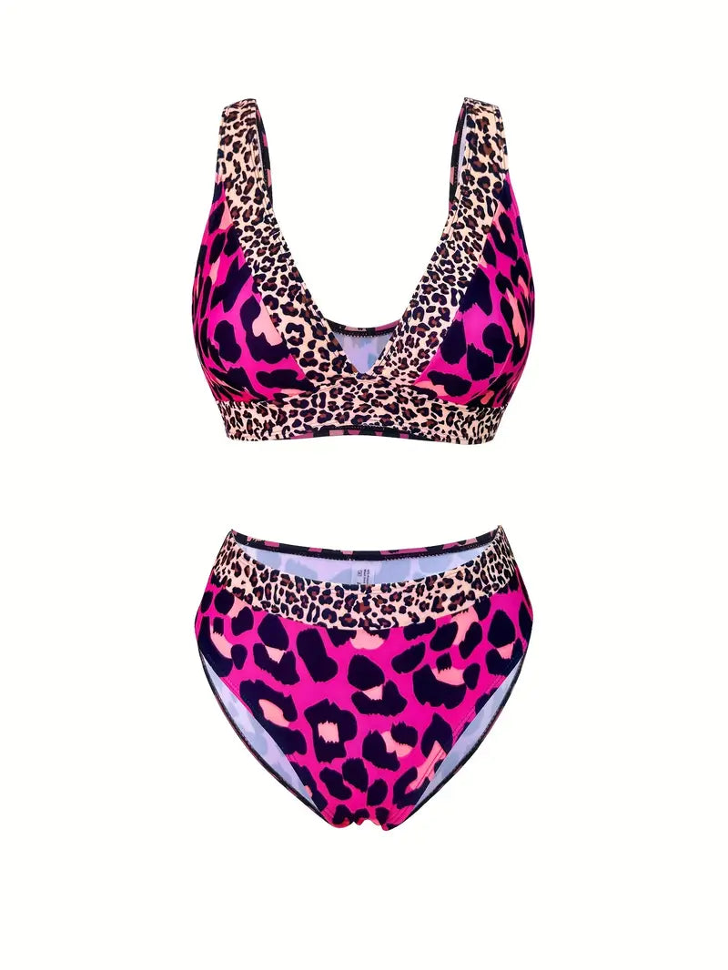 Bikini dames panterprint V-hals hoog uitgesneden – Selina Modehuis-Nederland
