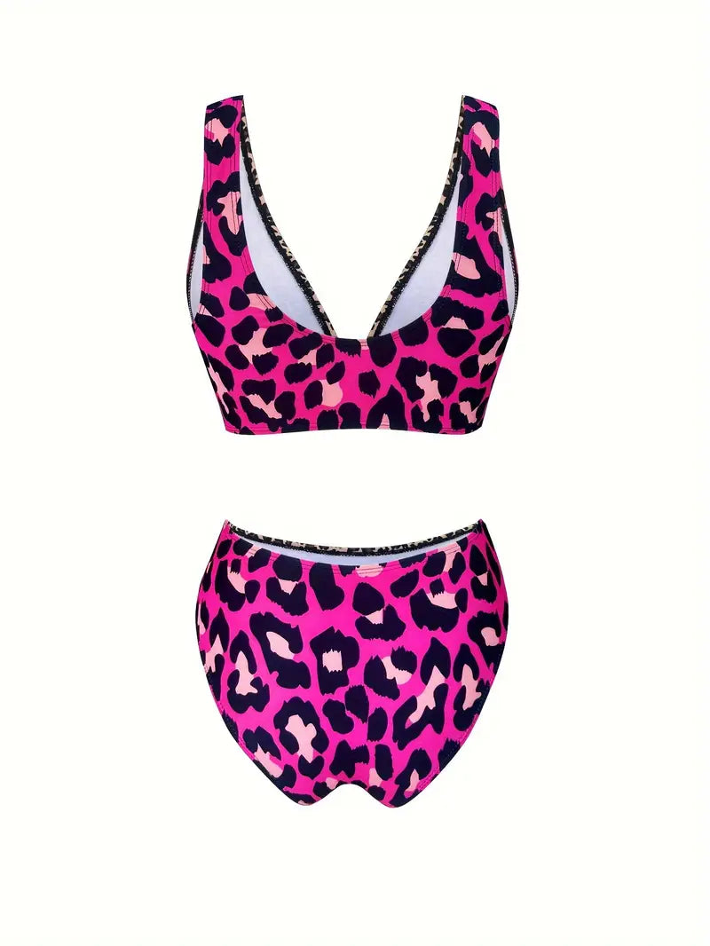 Bikini dames panterprint V-hals hoog uitgesneden – Selina Modehuis-Nederland