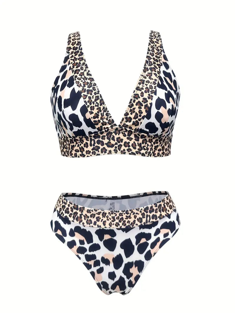 Bikini dames panterprint V-hals hoog uitgesneden – Selina Modehuis-Nederland
