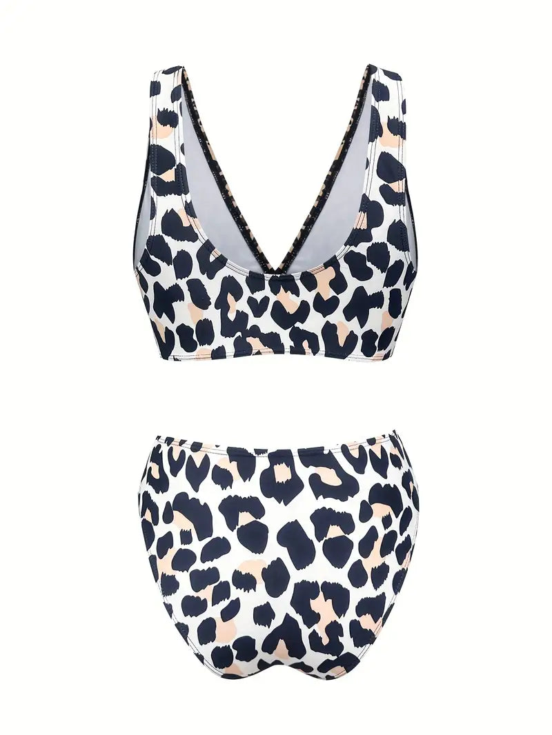 Bikini dames panterprint V-hals hoog uitgesneden – Selina Modehuis-Nederland