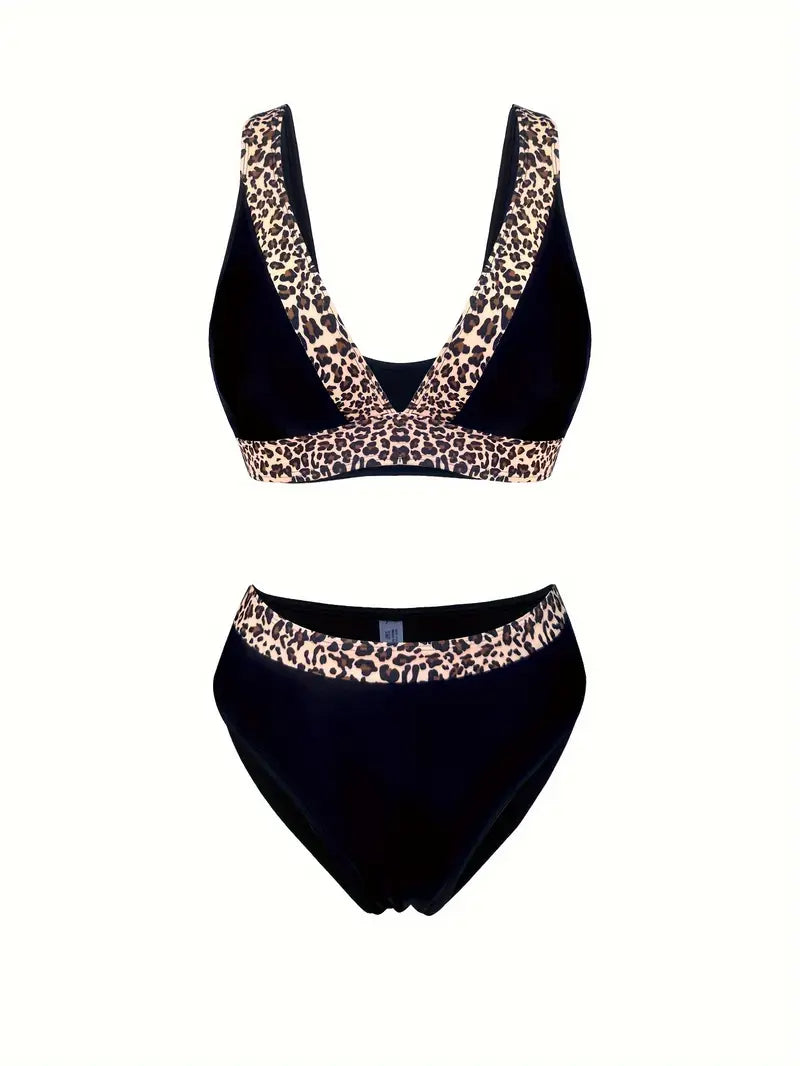 Bikini dames panterprint V-hals hoog uitgesneden – Selina Modehuis-Nederland