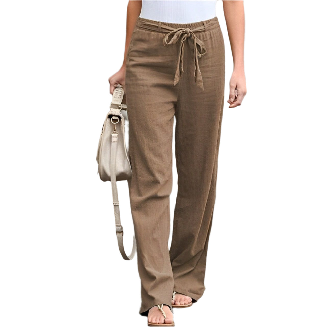 Dames zomerbroek in linnen broek heren stijl met elastische taille