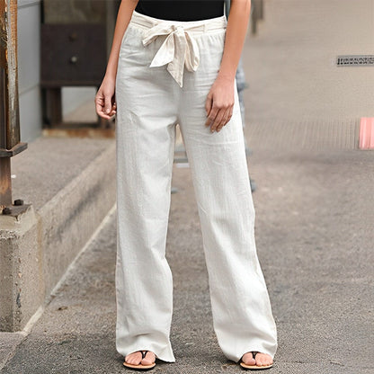 Dames zomerbroek in linnen broek heren stijl met elastische taille