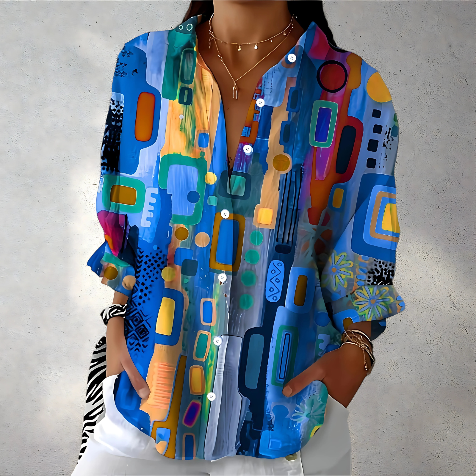 Zaya | Kleurrijke Blouse met Artistieke Print Modehuis-Nederland