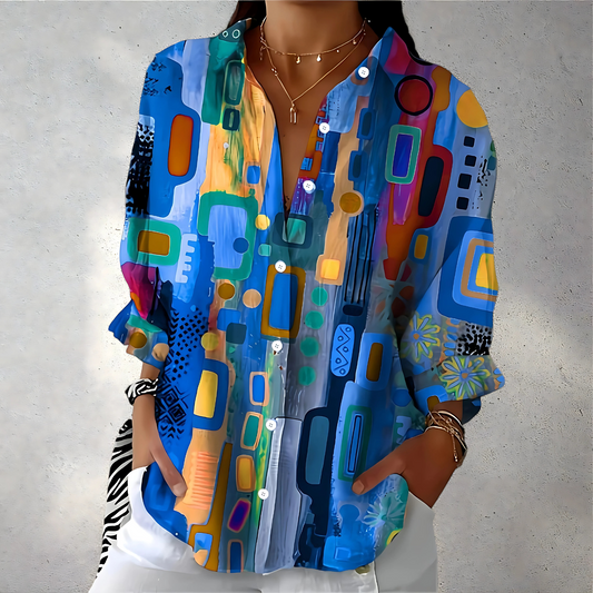 Zaya | Kleurrijke Blouse met Artistieke Print Modehuis-Nederland